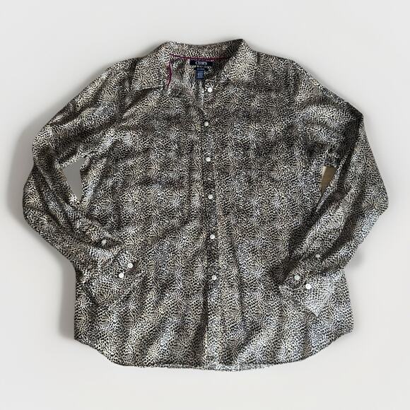 Chaps No Iron Leopard Print Button Down Shirt XL Long Sleeve Animal Print Top - Picture 1 of 9